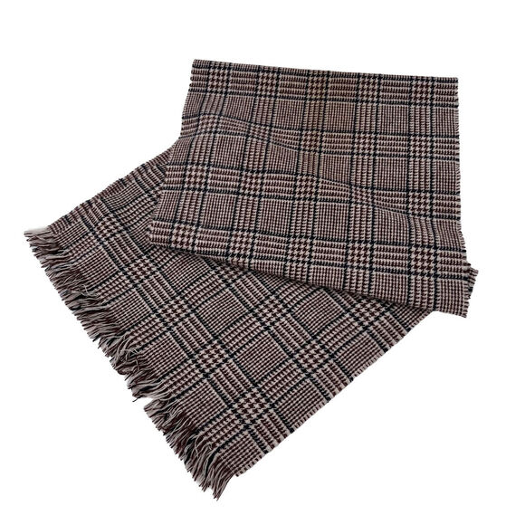 Vintage Hilltop Scotland 100% Wool Scarf Black Brown Plaid Unisex 54" x 12" - Picture 2 of 6